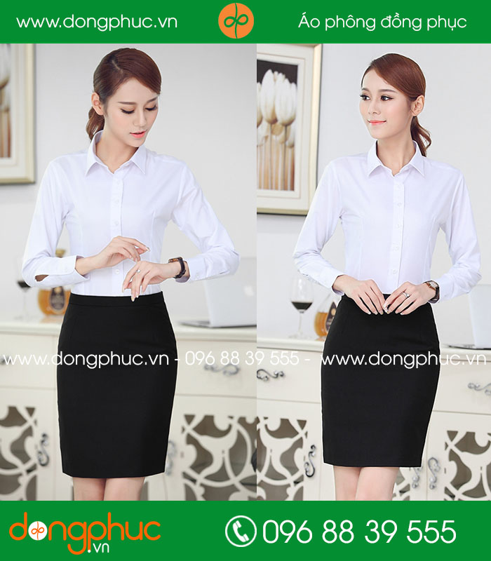  Đồng phục áo sơ mi màu trắng chân váy đen